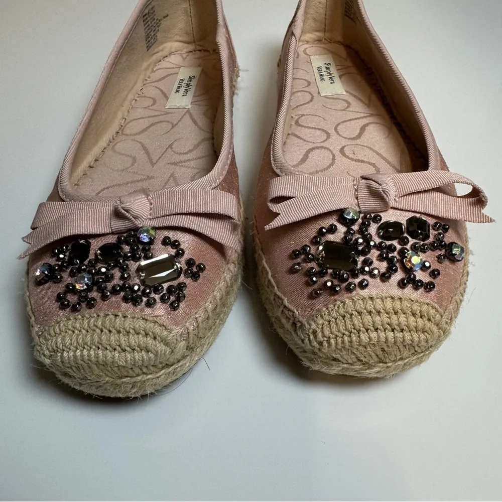 Simply Vera Vera‎ Wang Pink Beaded Bow Espadrille Flats Size 6.5
